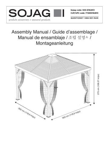 Mode d'emploi | Sojag 500-8162813 10 ft. D x 10 ft. W Sanibel Aluminum Gazebo with Galvanized Steel Roof Panels, 2-Track System, and Mosquito Netting Manuel utilisateur | Fixfr