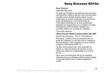 Manuel du propriétaire | Sony Ericsson K510A Manuel utilisateur | Fixfr