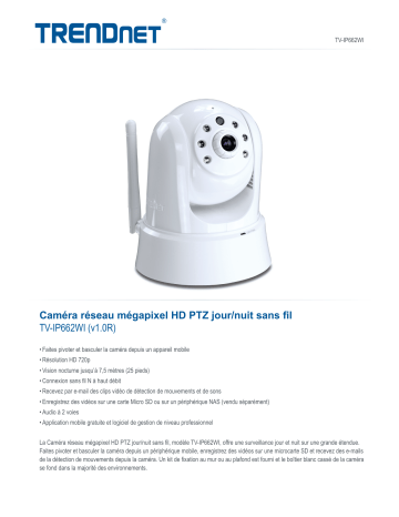 Trendnet TV-IP662WI Megapixel HD Wireless Day/Night PTZ Network Camera Fiche technique | Fixfr