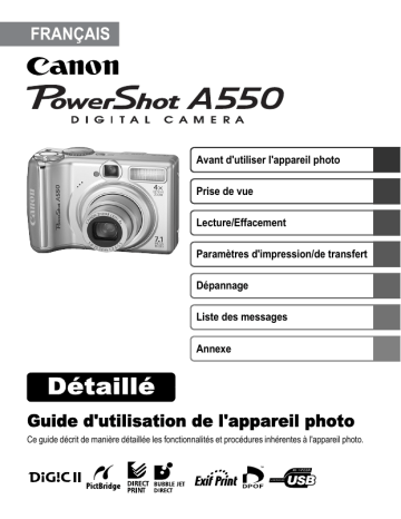 Mode d'emploi | Canon PowerShot A550 Manuel utilisateur | Fixfr