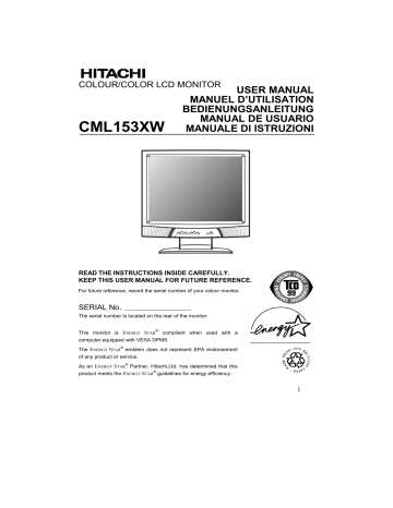 Manuel du propriétaire | Hitachi CML153XW Manuel utilisateur | Fixfr