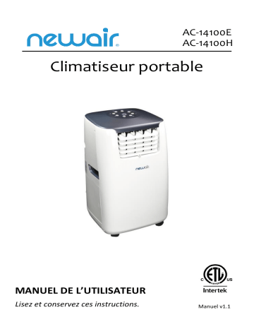 AC-14100H-REM | AC-14100E | NewAir AC-14100H Portable Air Conditioner and Heater, 14,000 BTUs (8,600 BTU, DOE), Cools 525 sq. ft.  Manuel utilisateur | Fixfr