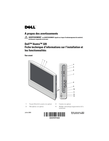Dell Vostro 320 desktop Guide de démarrage rapide | Fixfr