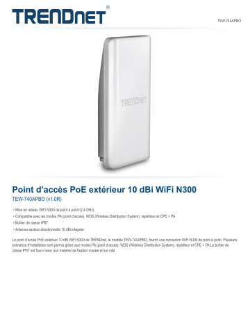 RB-TEW-740APBO | Trendnet TEW-740APBO 10 dBi Wireless N300 Outdoor PoE Access Point Fiche technique | Fixfr