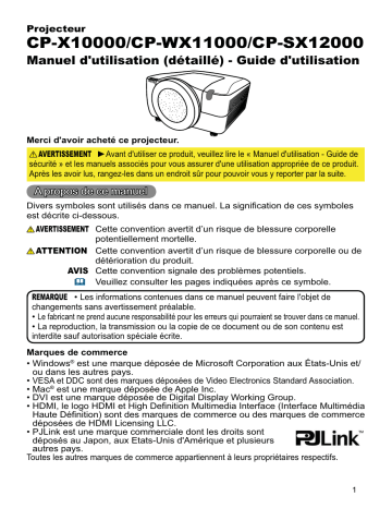 Manuel du propriétaire | Hitachi CP-X10000W Manuel utilisateur | Fixfr