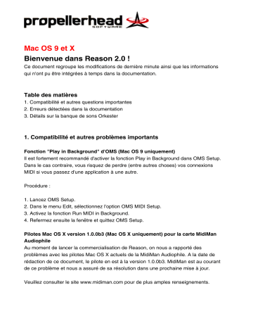 Manuel du propriétaire | Propellerhead Reason 2.0 Manuel utilisateur | Fixfr