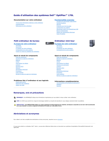Dell OptiPlex 170L desktop Manuel utilisateur | Fixfr