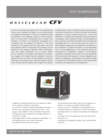 Manuel du propriétaire | Hasselblad CFV Manuel utilisateur | Fixfr