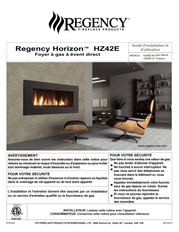 Manuel du propriétaire | Regency Fireplace Products Horizon HZ42E Gas Fireplace Manuel utilisateur | Fixfr