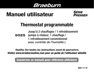 Braeburn 5025 Premier Universal Programmable Thermostat Manuel utilisateur | Fixfr