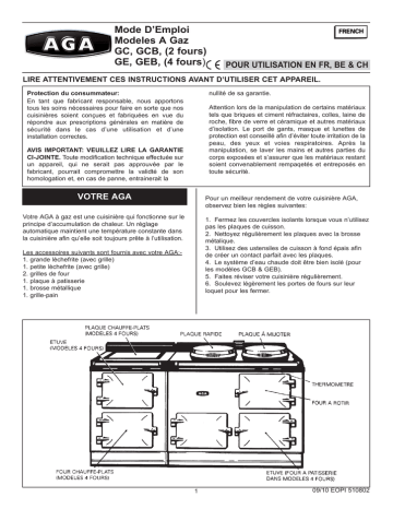 AGA Mode D’Emploi Modeles A Gaz GC, GCB, 2 fours GE, GEB, 4 fours Manuel du propriétaire | Fixfr