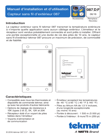 Watts Wireless Outdoor Sensor 087  Guide d'installation | Fixfr
