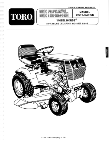 312-8 Garden Tractor | 316-8 Garden Tractor | Toro 416-8 Garden Tractor Riding Product Manuel utilisateur | Fixfr