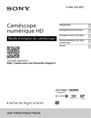 HDR-PJ810E | HDR PJ820 | HDR PJ820E | Sony HDR PJ810E Mode d'emploi | Fixfr