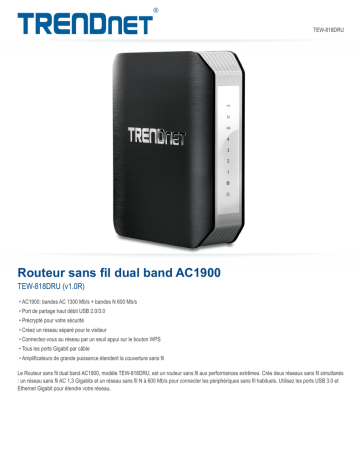 RB-TEW-818DRU | Trendnet TEW-818DRU AC1900 Dual Band Wireless Router Fiche technique | Fixfr