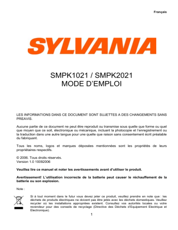 Sylvania SMPK 2021 Mode d'emploi | Fixfr