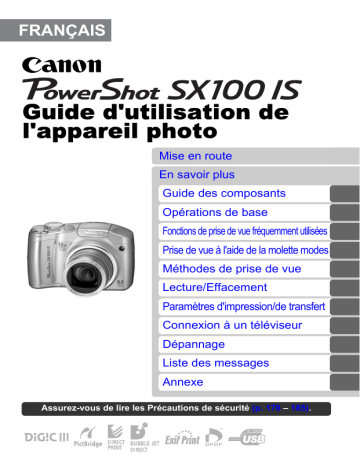 Mode d'emploi | Canon PowerShot SX100 IS Manuel utilisateur | Fixfr