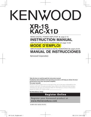Manuel du propriétaire | Kenwood XR-1S Manuel utilisateur | Fixfr