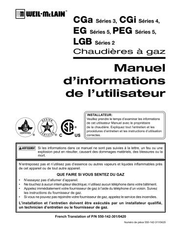 CGa Gas Boiler Series 3 | Weil-McLain CGi Gas Boiler Series 4 Residential Manuel utilisateur | Fixfr