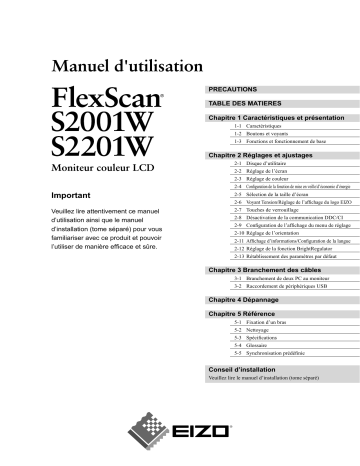 Manuel du propriétaire | Eizo FlexScan S2001W Manuel utilisateur | Fixfr