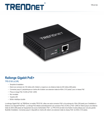 Trendnet TPE-E100 Gigabit PoE+ Extender Fiche technique | Fixfr