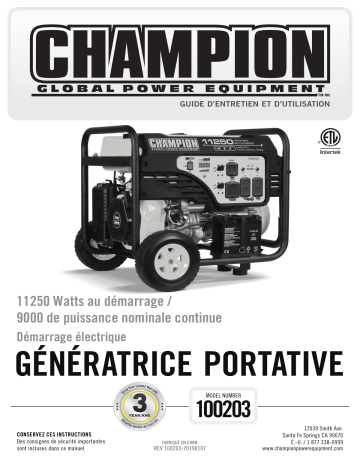 Champion Power Equipment 100203 Manuel utilisateur | Fixfr