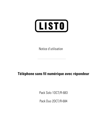 Manuel du propriétaire | Listo TELEPHONE SANS FIL NUMERIQUE 2DCT R-684 Manuel utilisateur | Fixfr