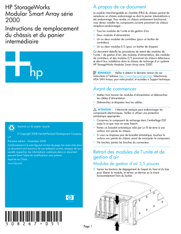 Manuel du propriétaire | HP STORAGEWORKS 2000FC MODULAR SMART ARRAY Manuel utilisateur | Fixfr