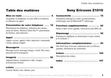 Manuel du propriétaire | Sony Ericsson Z1010 Manuel utilisateur | Fixfr