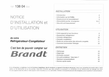 Manuel du propriétaire | Brandt DD28JTKF Manuel utilisateur | Fixfr