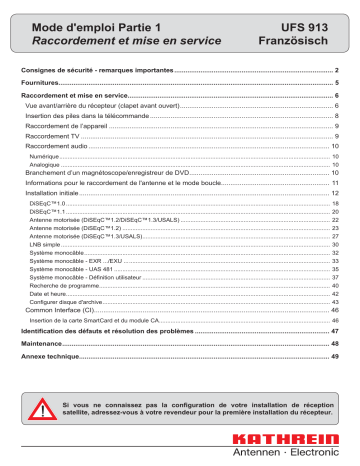 Manuel du propriétaire | Kathrein UFS 913 Manuel utilisateur | Fixfr