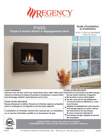 Manuel du propriétaire | Regency Fireplace Products Sunrise P33S Gas Fireplace Manuel utilisateur | Fixfr