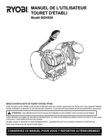 Manuel du propriétaire | Ryobi BGH826 Manuel utilisateur | Fixfr