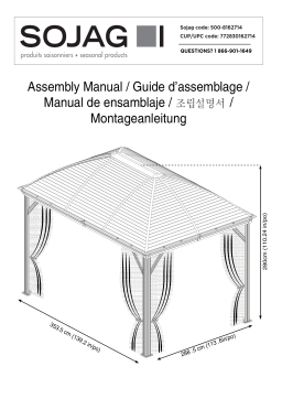 Sojag 500-9162714 10 ft. D x 12 ft. W Moreno Aluminum Gazebo with Galvanized Steel Roof Panels, 2-Track System, and Mosquito Netting Manuel utilisateur