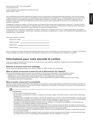 Manuel du propriétaire | Acer C120 Manuel utilisateur | Fixfr