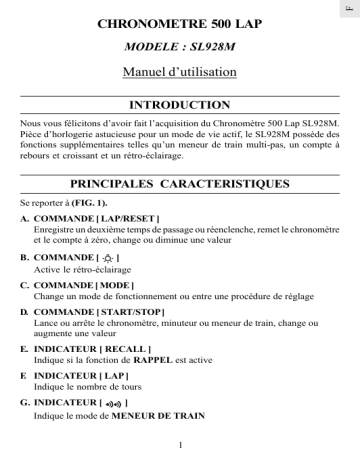 Manuel du propriétaire | Oregon Scientific CHRONOMÈTRE 500 TOURS Manuel utilisateur | Fixfr