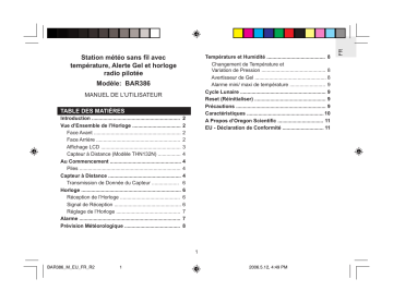 Manuel du propriétaire | Oregon Scientific BAR386 Manuel utilisateur | Fixfr