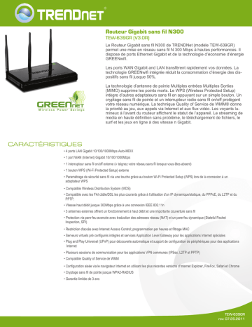 Trendnet TEW-639GR N300 Wireless Gigabit Router Fiche technique | Fixfr