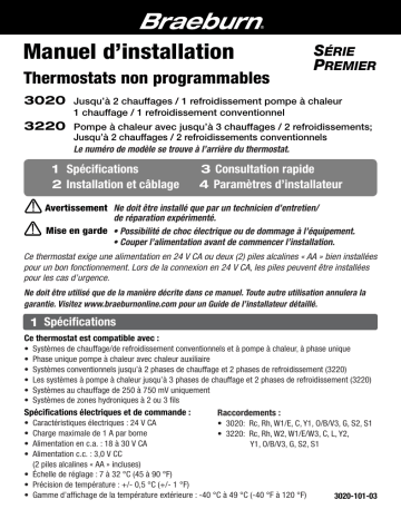 Braeburn 3220 Premier Non-Programmable Thermostat Manuel utilisateur | Fixfr