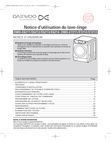 Manuel du propriétaire | Daewoo DWD-E7211 Lave-linge Manuel utilisateur | Fixfr