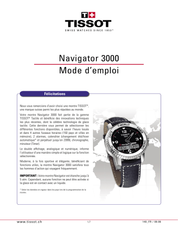 Manuel du propriétaire | Tissot NAVIGATOR 3000 Manuel utilisateur | Fixfr