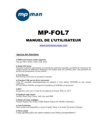 Mode d'emploi | MPMan MP FOL7 Manuel utilisateur | Fixfr