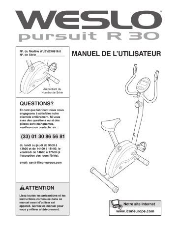 WLEVEX0916.0 | Weslo Pursuit R 30 Bike Manuel utilisateur | Fixfr