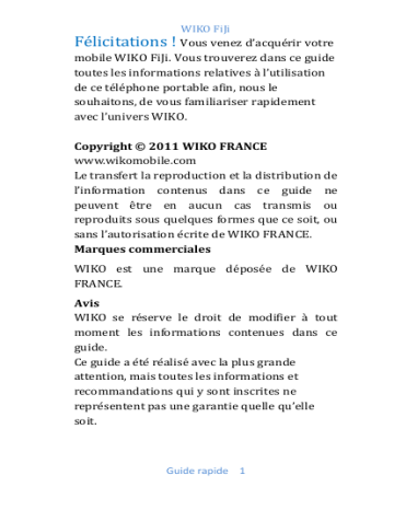 Mode d'emploi | Wiko FIJI Manuel utilisateur | Fixfr