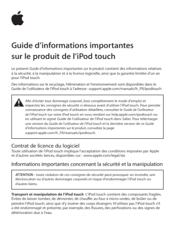 Manuel du propriétaire | Apple iPod touch Manuel utilisateur | Fixfr