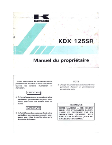 Manuel du propriétaire | Kawasaki KDX 125SR Manuel utilisateur | Fixfr