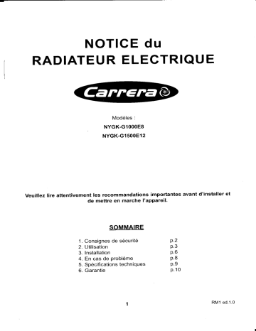 Manuel du propriétaire | Carrera NYGK-G1000E8 Manuel utilisateur | Fixfr