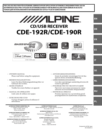 Manuel du propriétaire | Alpine CDE-190R Manuel utilisateur | Fixfr