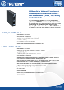 Trendnet TFC-110S20D3i Intelligent 100Base-TX to 100Base-FX Dual Wavelength Single Mode SC Fiber Converter (20 km / 12.4 miles) Fiche technique