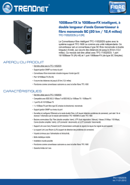 Trendnet TFC-110S20D5i Intelligent 100Base-TX to 100Base-FX Dual Wavelength Single Mode SC Fiber Converter (20 km / 12.4 miles) Fiche technique